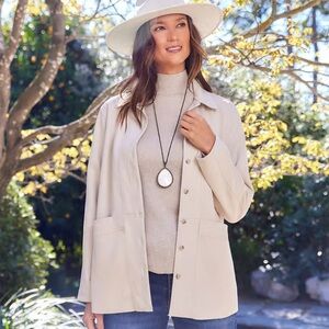 Karen Kane almond colored faux suede jacket. Soft and lux. Size M. NWT.